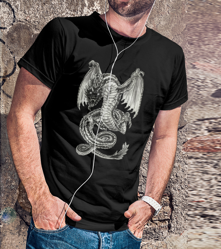 Black Dragon Mythical Serpent Winged Creature Fantasy T-Shirt