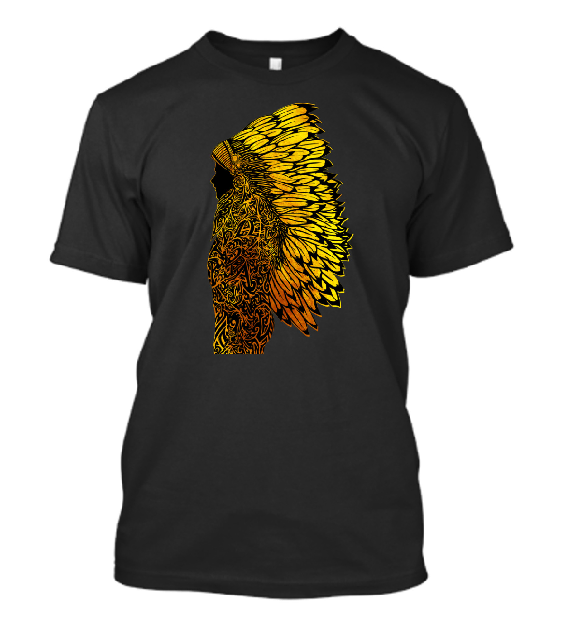 Gold Feathered Warrior Chief Tribal T-Shirt