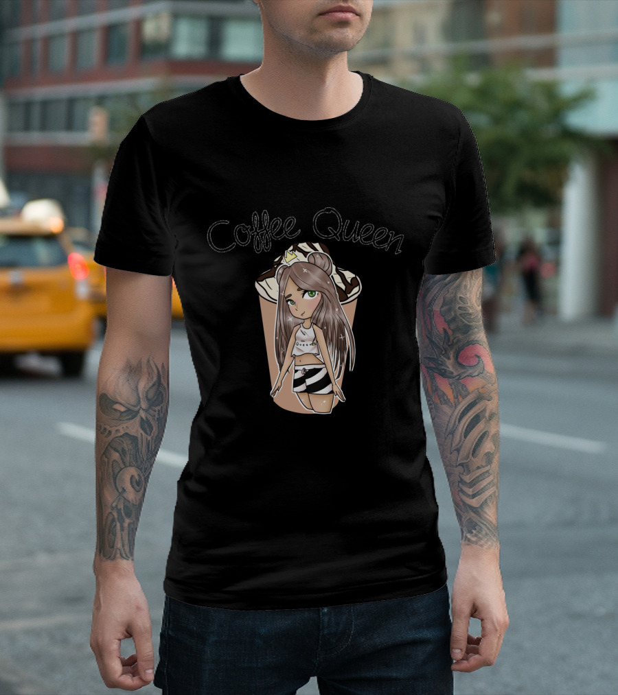 Coffee Queen Girl With Crown And Coffee Beverage T-Shirt