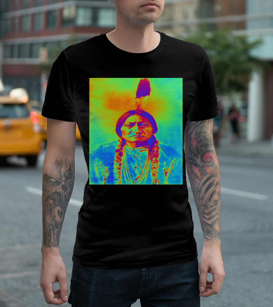 Sitting Bull Psychedelic Color Portrait T-Shirt