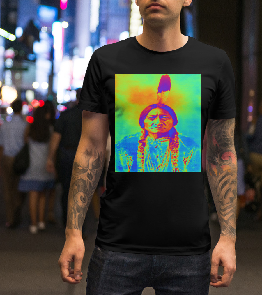 Sitting Bull Psychedelic Color Portrait T-Shirt