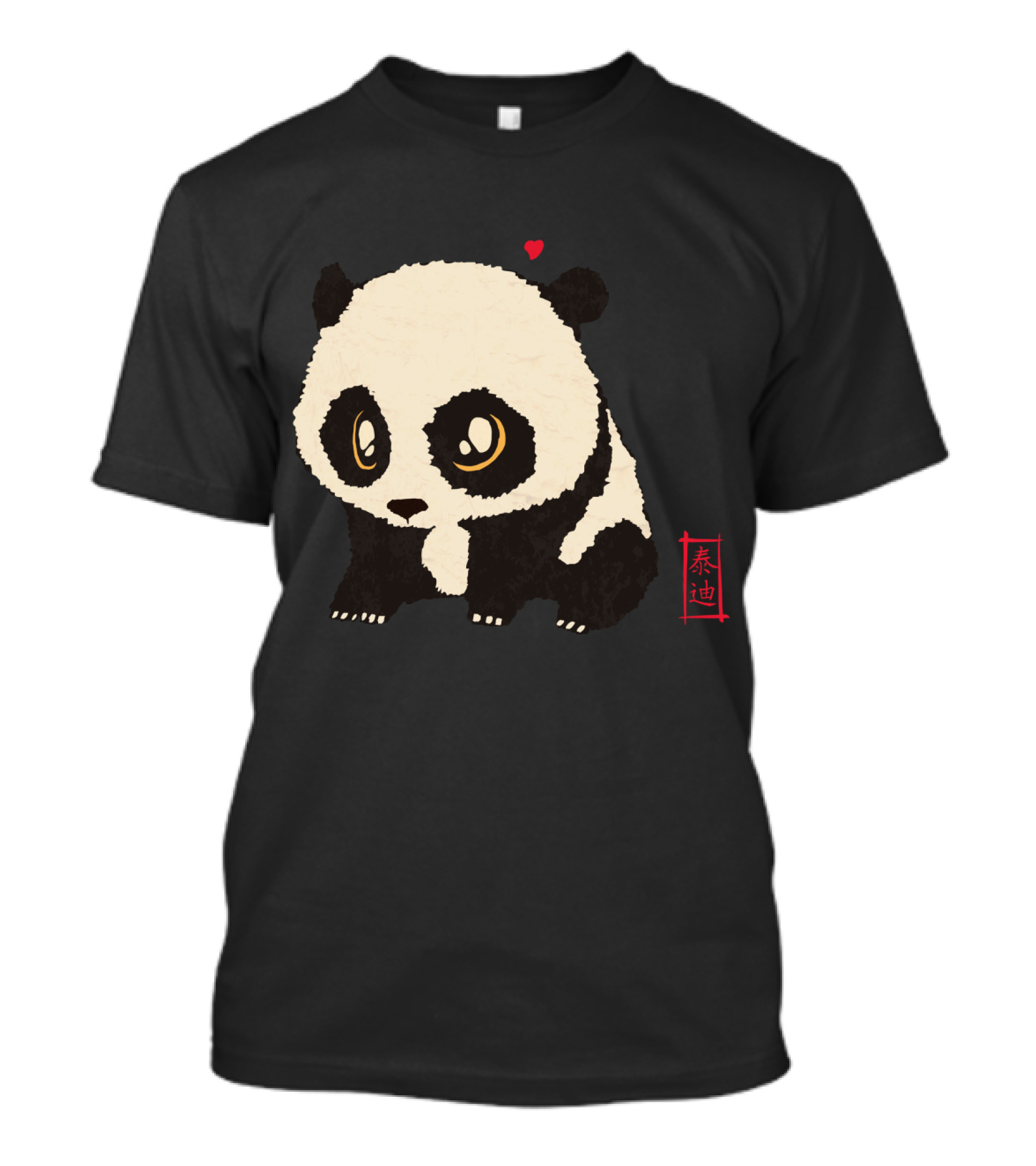 Chibi Panda With Heart And Red Kanji T-Shirt