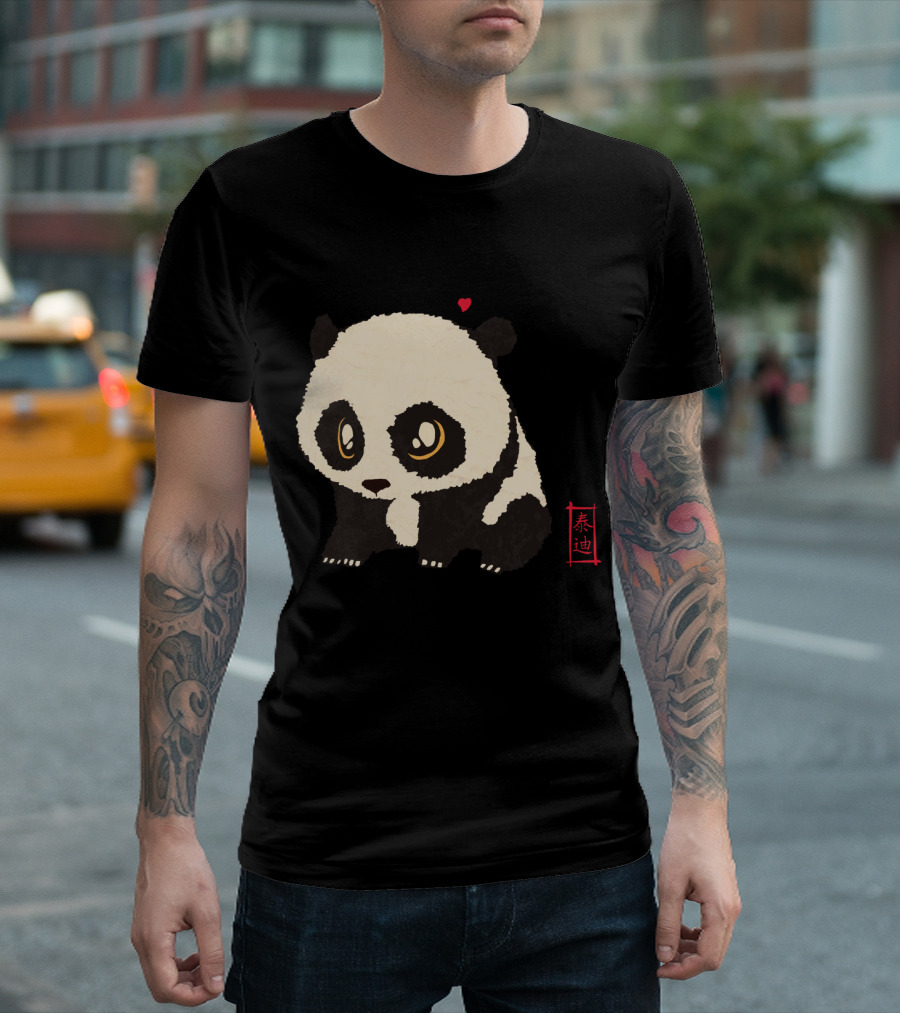 Chibi Panda With Heart And Red Kanji T-Shirt