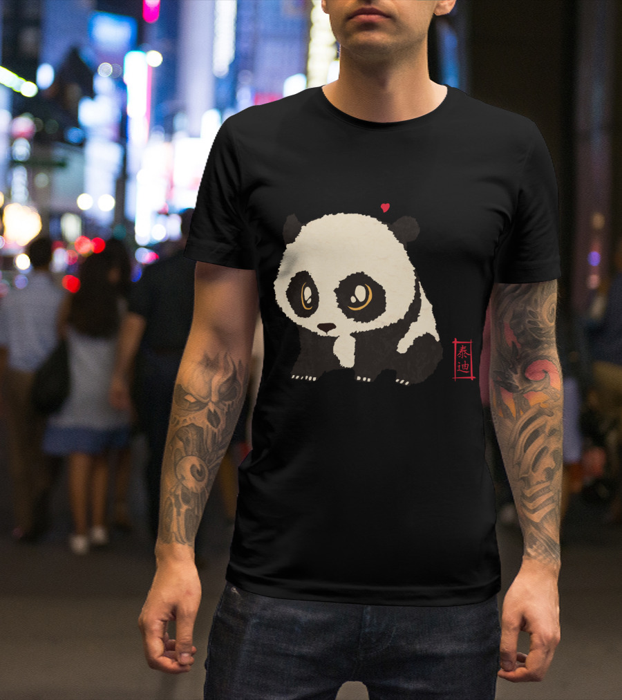 Chibi Panda With Heart And Red Kanji T-Shirt