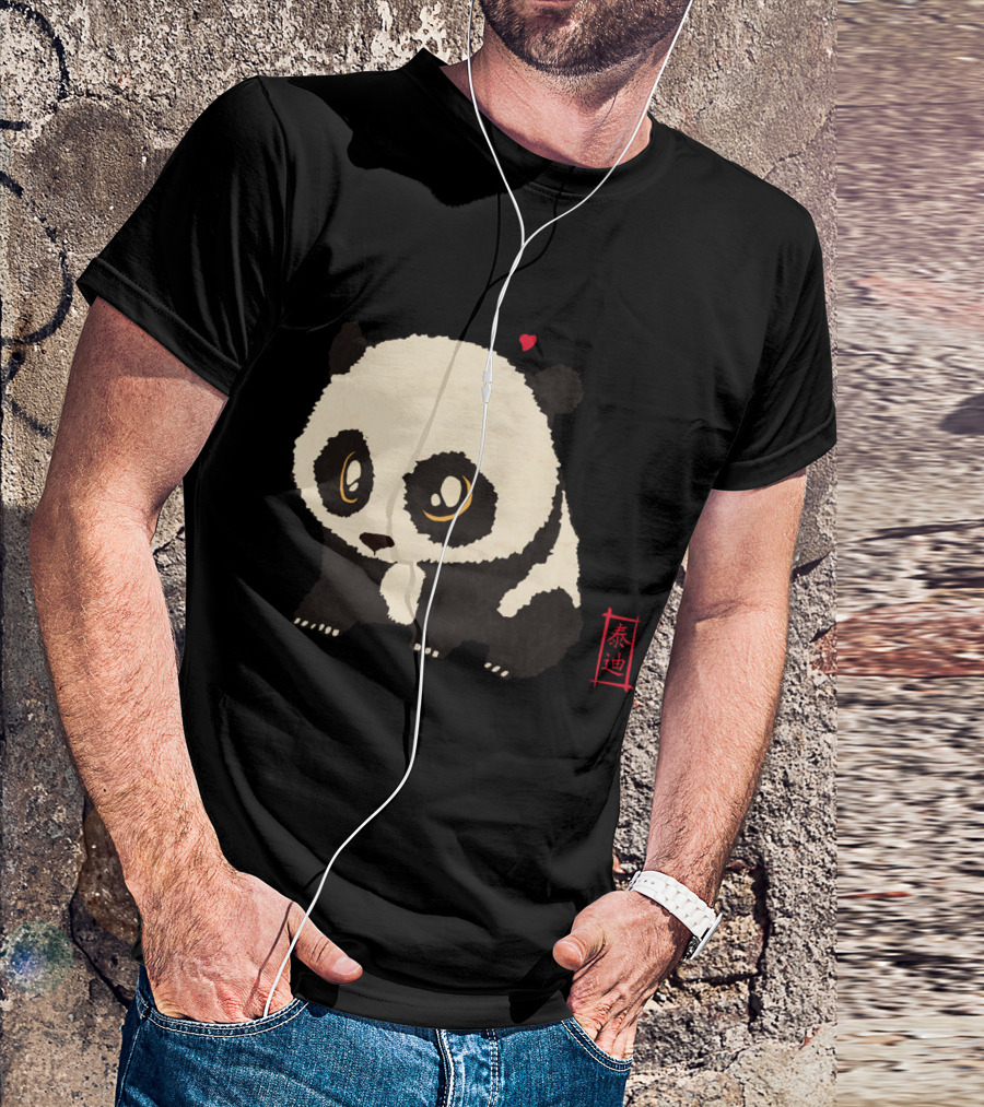 Chibi Panda With Heart And Red Kanji T-Shirt