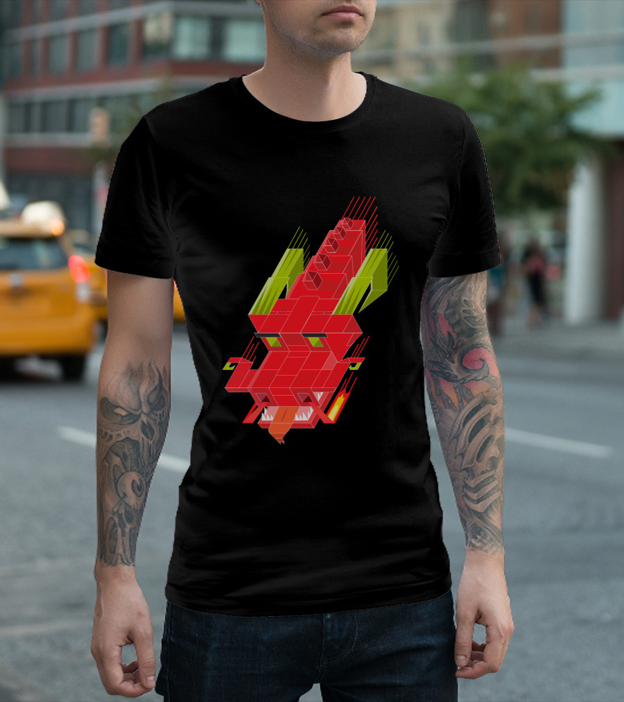 Geometric Cube Dragon Pixel Art Visualization T-Shirt