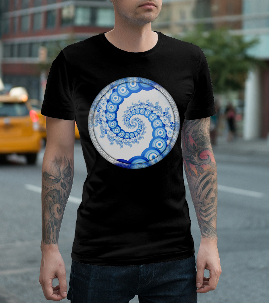 Sky Blue Cloud White Spiral by Chinese Fractal Design Anna P Smith T-Shirt