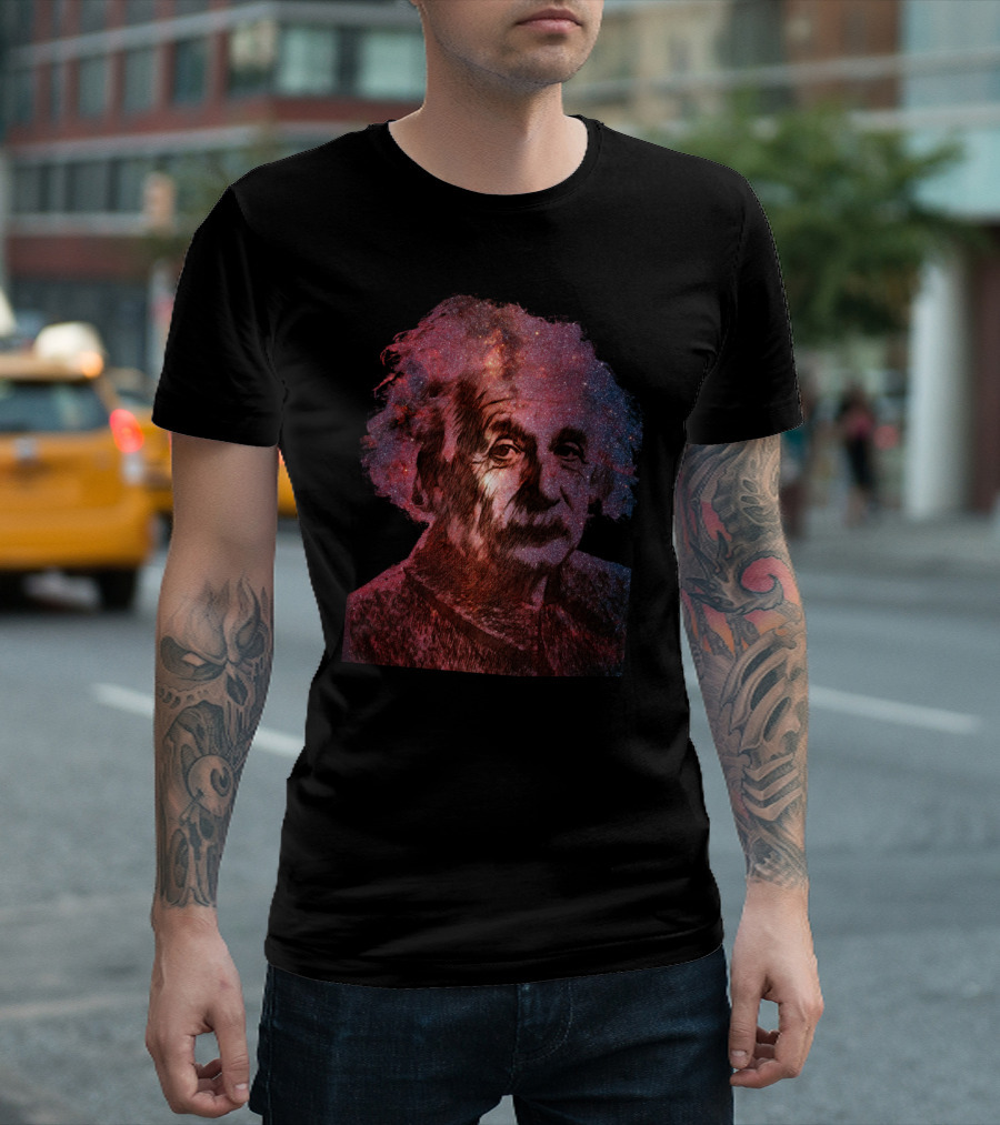 Cosmic Milky Einstein Galaxy Portrait A Milky Genius T-Shirt