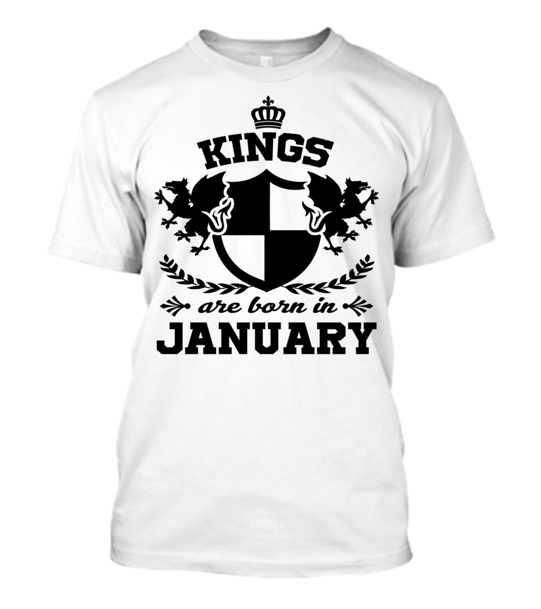 Kings Are Born In January Royal Crest With Lions And Crown T-Shirt