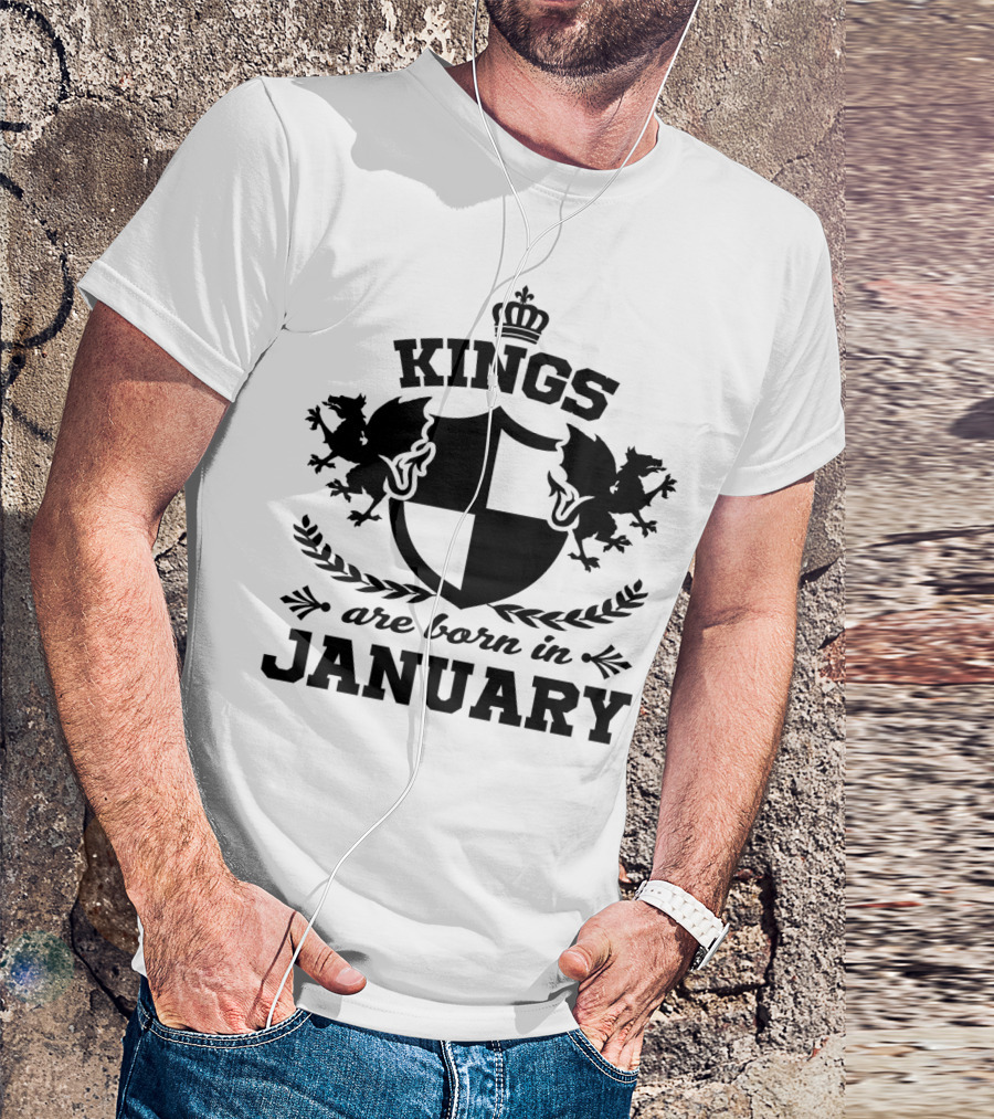 Kings Are Born In January Royal Crest With Lions And Crown T-Shirt
