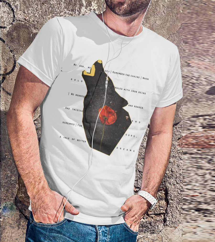 Omnis Vir Lupus Galaxy Wolf Silhouette With Red Poppy Flower And Cosmic Starry Night Sky T-Shirt
