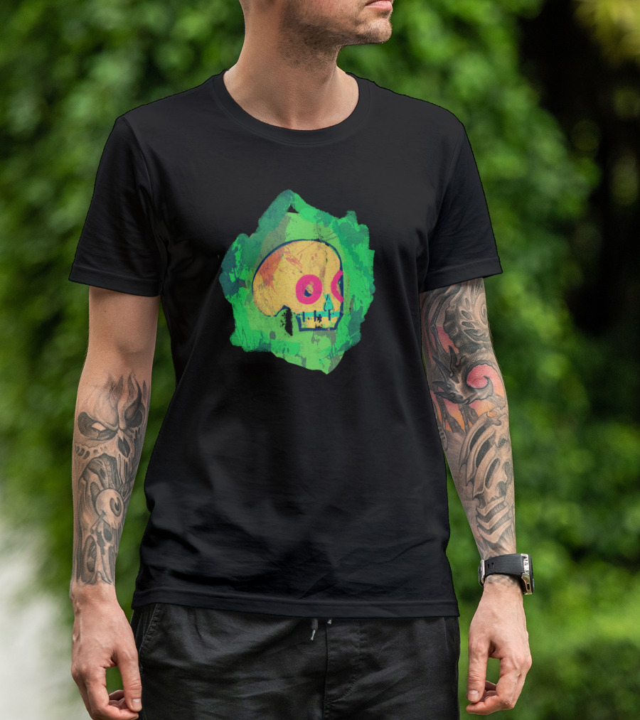 Colorful Abstract Green Background Picasso Skull T-Shirt