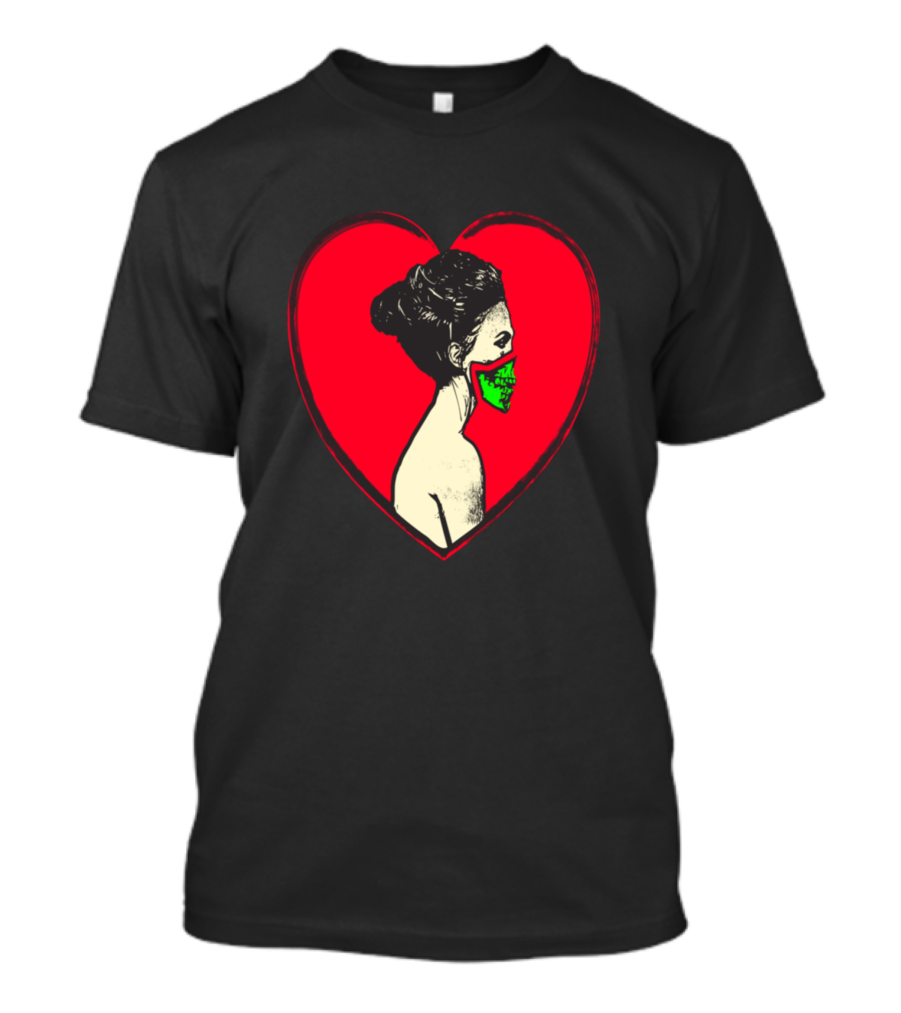 Love Kills Heart With Woman Wearing Green Mask T-Shirt