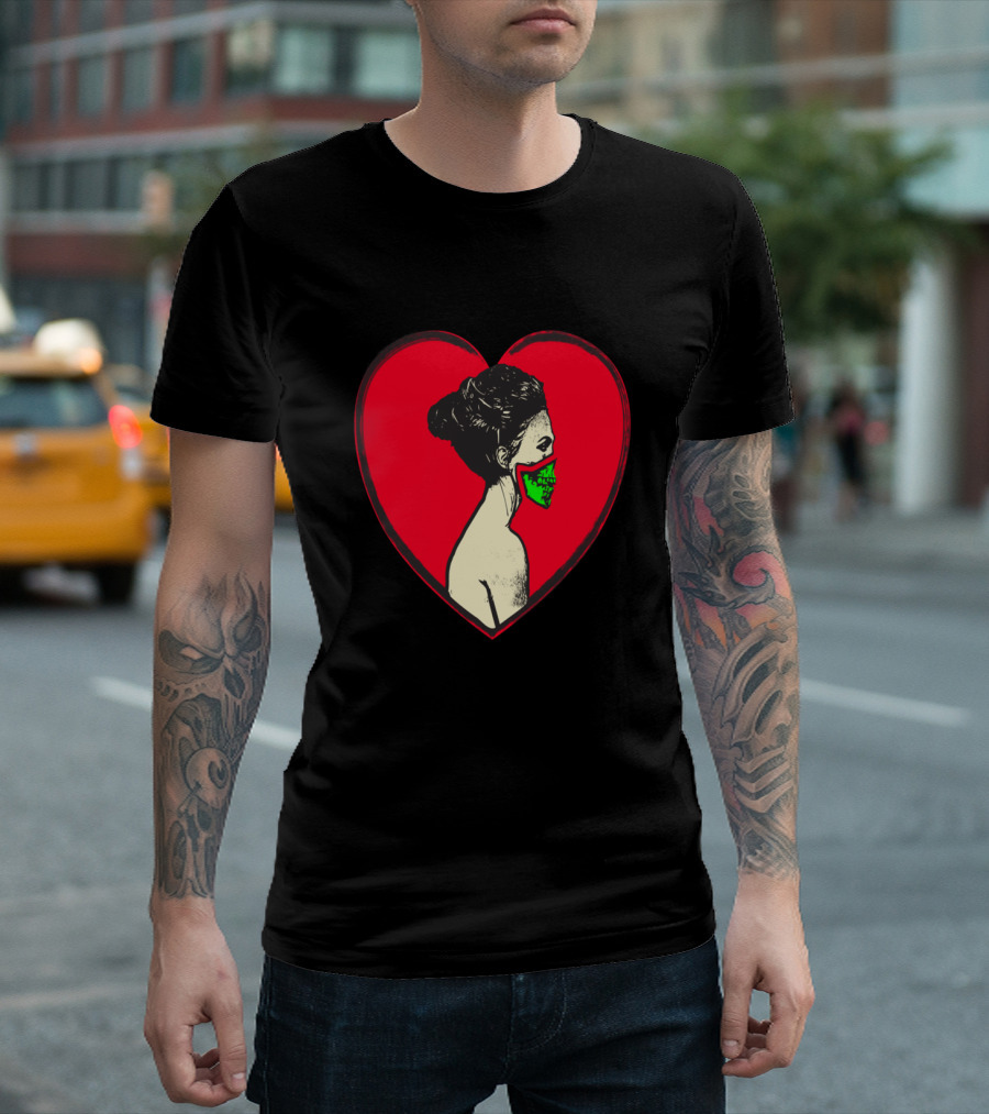 Love Kills Heart With Woman Wearing Green Mask T-Shirt