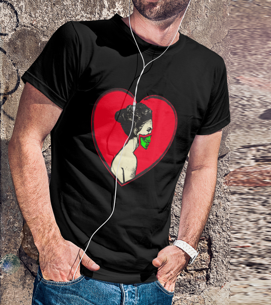 Love Kills Heart With Woman Wearing Green Mask T-Shirt