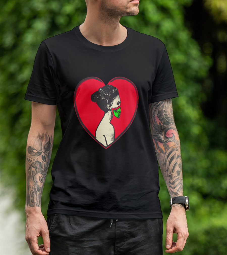 Love Kills Heart With Woman Wearing Green Mask T-Shirt