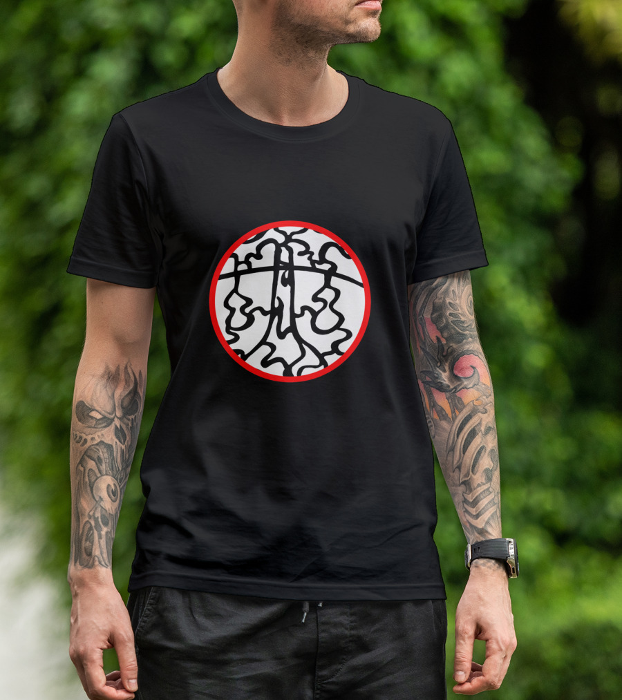 Scales Red Skeletal Maze Pattern On Black Circle Background T-Shirt