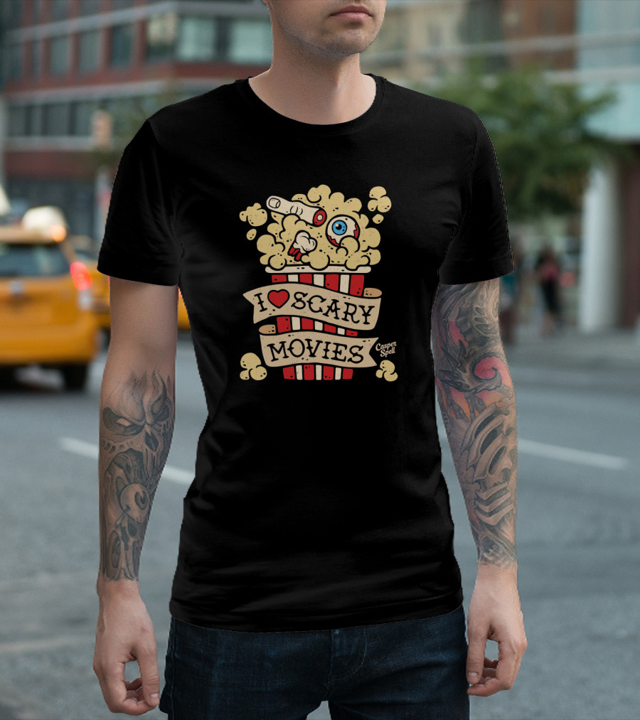 I ❤ Scary Movies Popcorn Eye Character by Casper Spell T-Shirt
