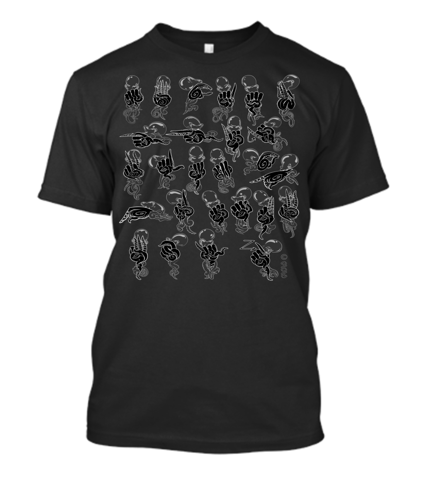 American Sign Language Alphabet Octopus Tentacles Lettering T-Shirt