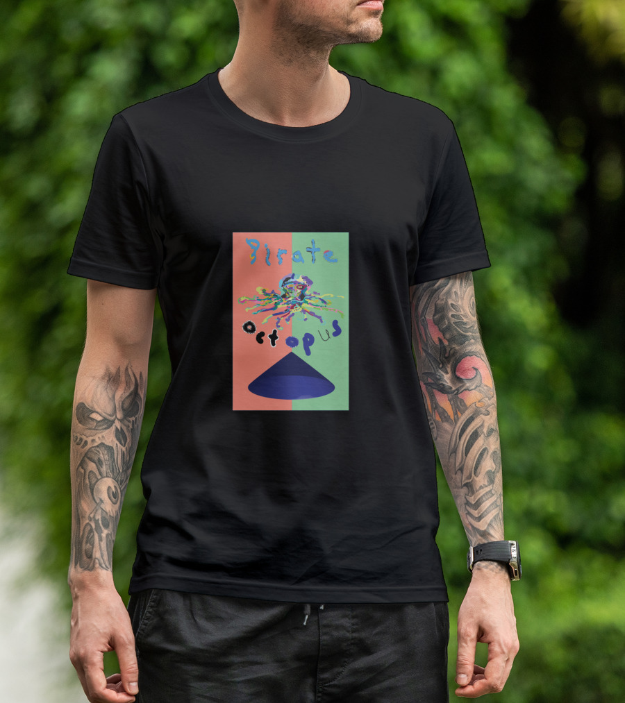 Pirate Octopus Colorful Abstract Portrait On Split Background T-Shirt