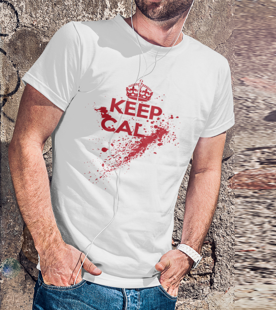 Keep Bloody Calm Splatter Graphic With Iconic Crown T-Shirt
