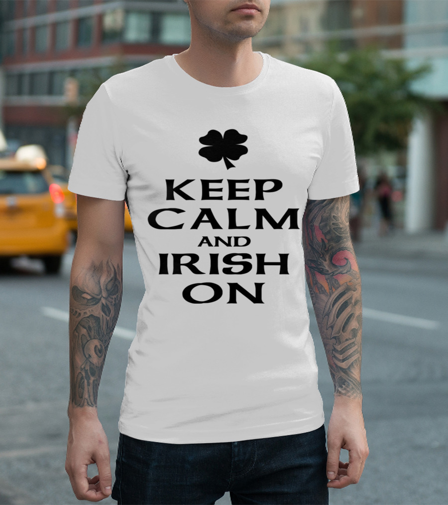 Keep Calm and Irish On Shamrock Icon in Black Grunge T-Shirt
