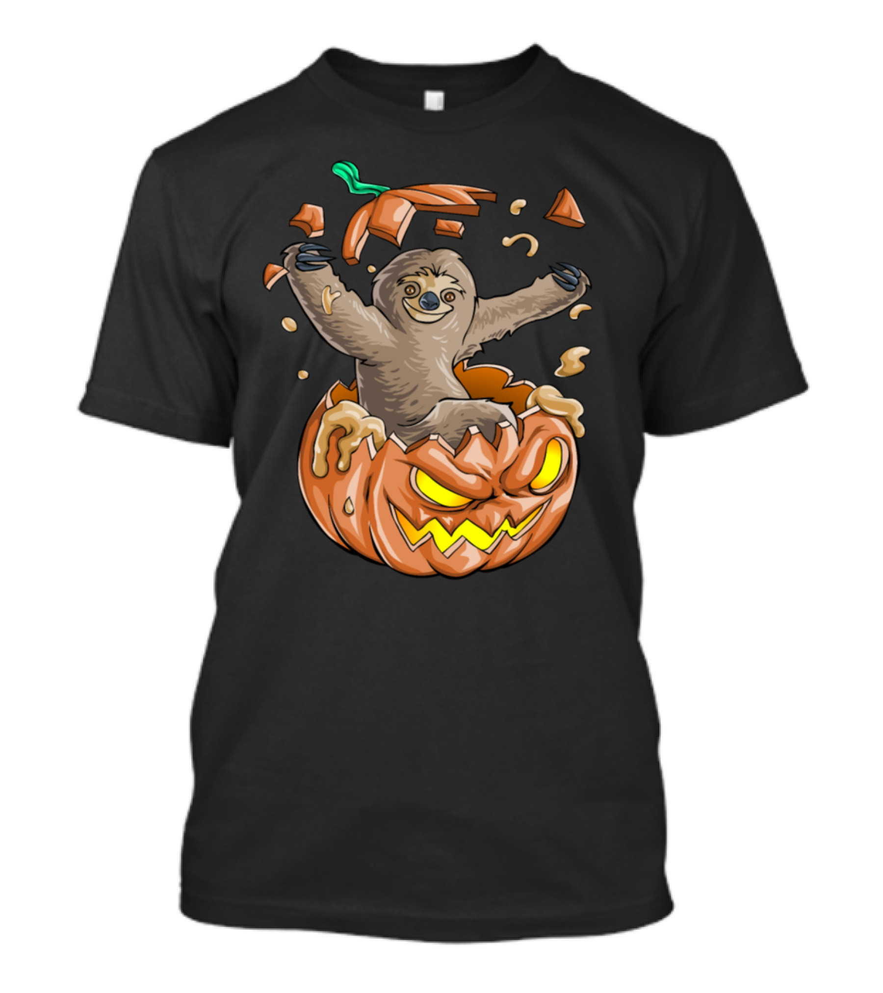 Sloth Emerging From Jack-O'-Lantern Pumpkin Halloween Fun T-Shirt