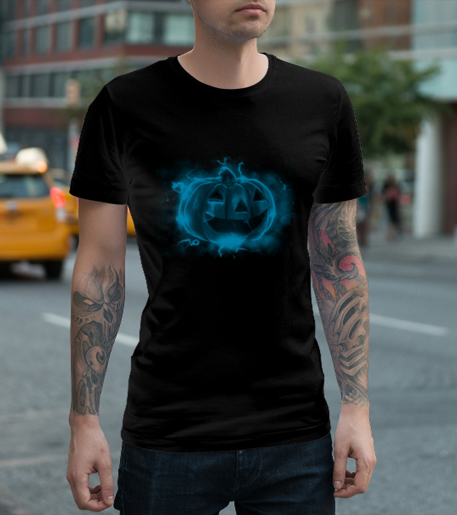 Glowing Electric Blue Pumpkin With Lightning Effects T-Shirt