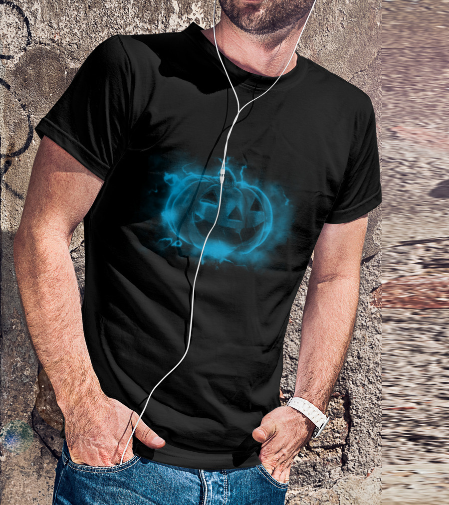 Glowing Electric Blue Pumpkin With Lightning Effects T-Shirt