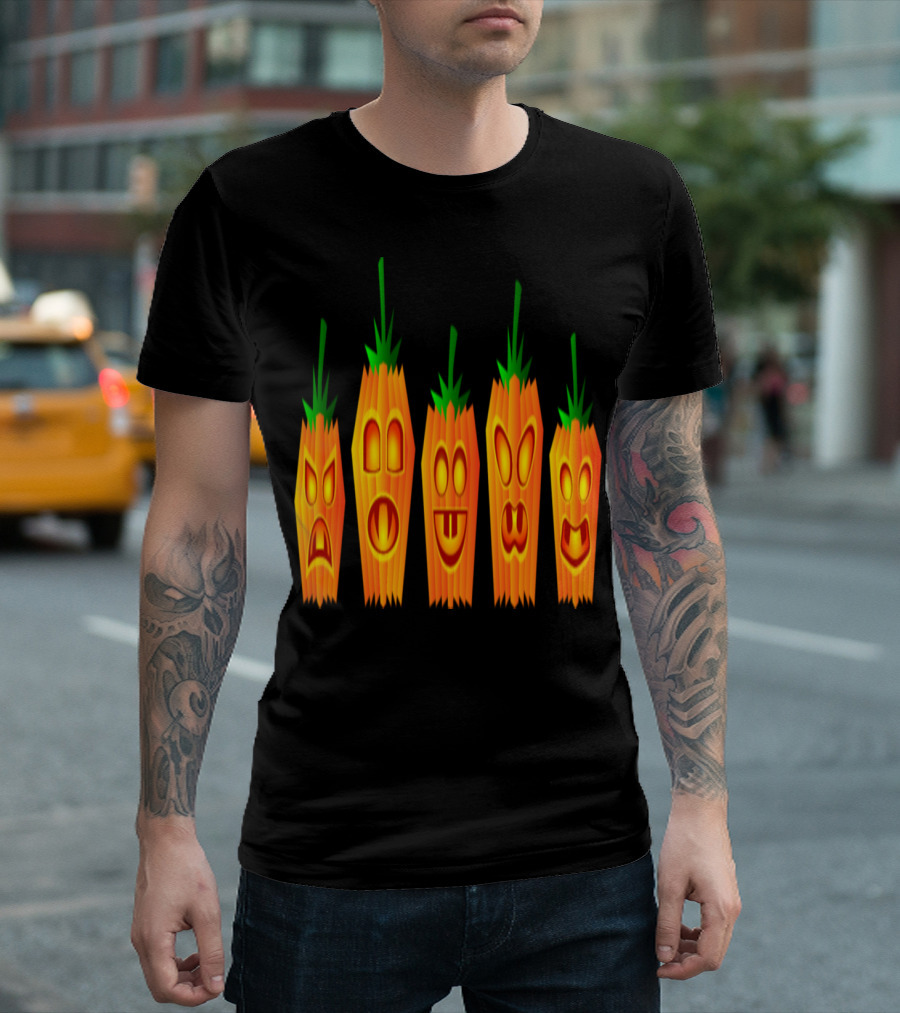 Five Vertical Halloween Pumpkin Faces with Expressions T-Shirt