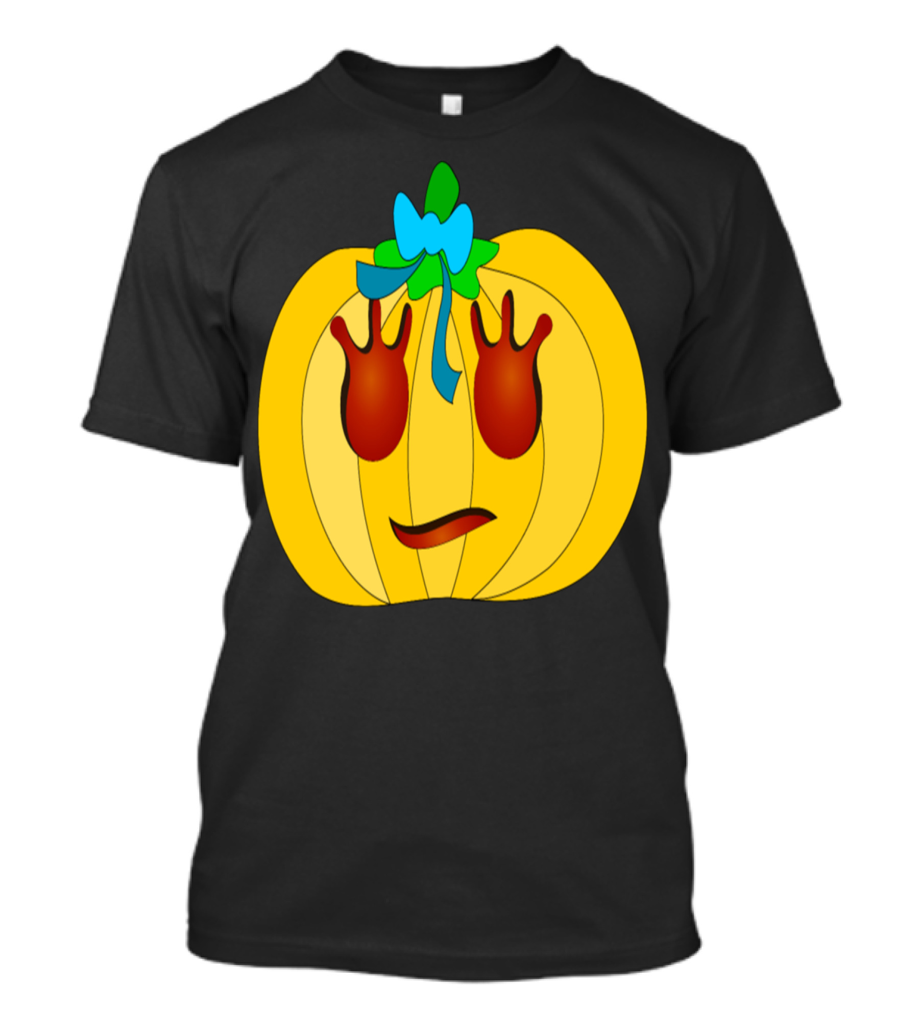 Yellow Pumpkin With Teal Bow And Red Eyes T-Shirt