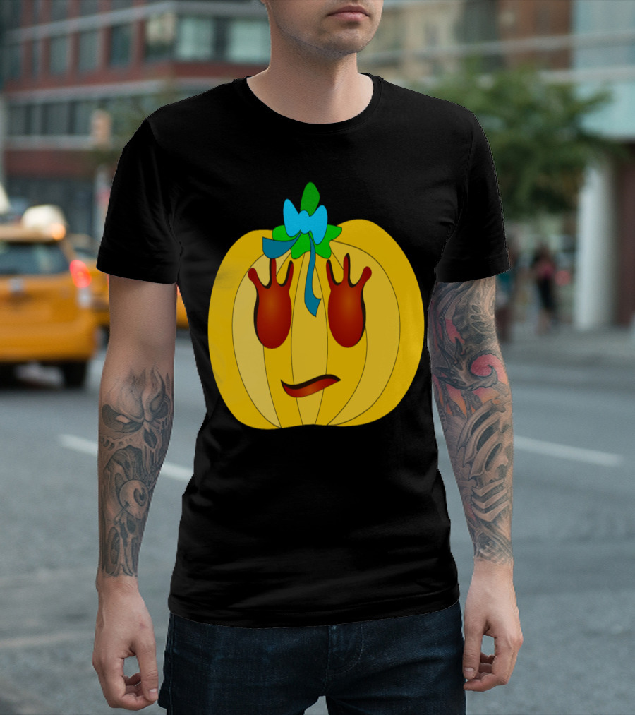 Yellow Pumpkin With Teal Bow And Red Eyes T-Shirt