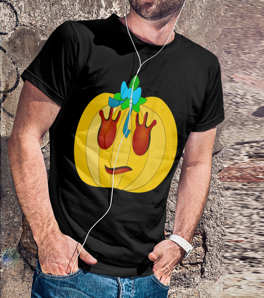 Yellow Pumpkin With Teal Bow And Red Eyes T-Shirt