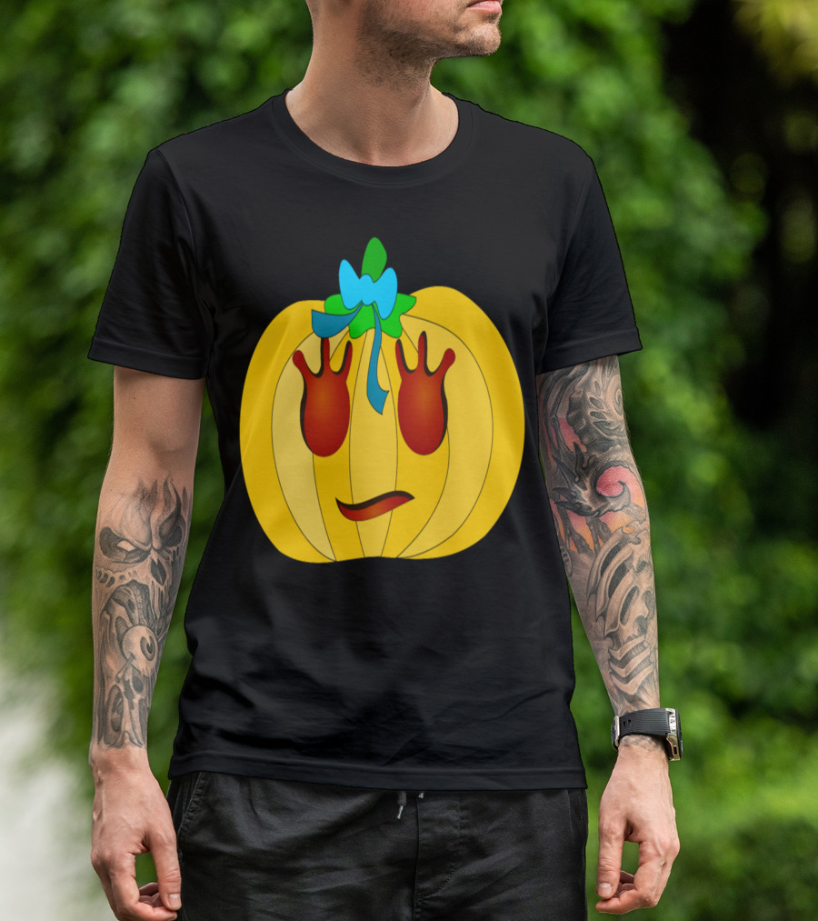 Yellow Pumpkin With Teal Bow And Red Eyes T-Shirt