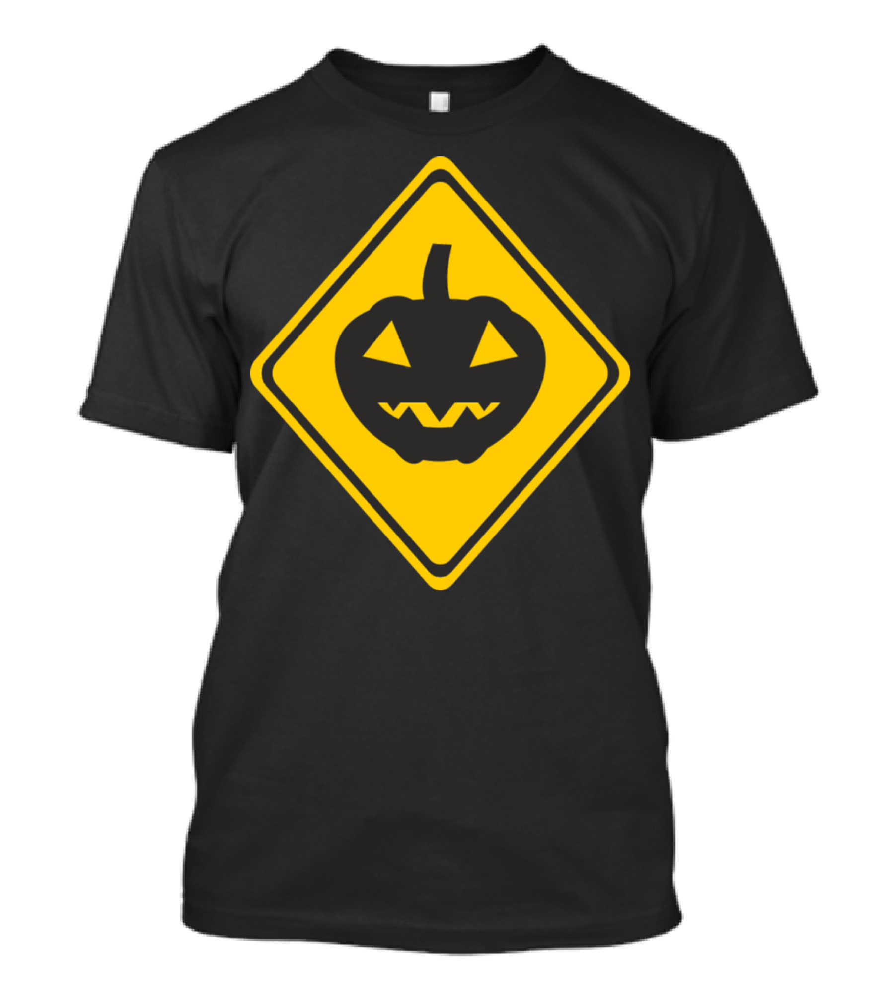 Halloween Pumpkin Face Warning Sign Icon On Yellow Diamond Background T-Shirt