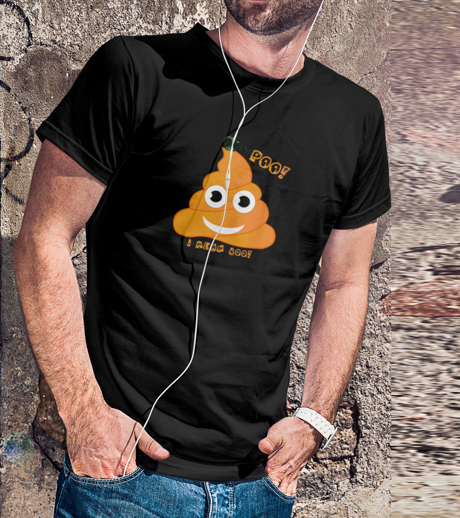 Poo Pumpkin Halloween Costume Poop I Mean BOO With Smiling Face And Green Witch Hat T-Shirt