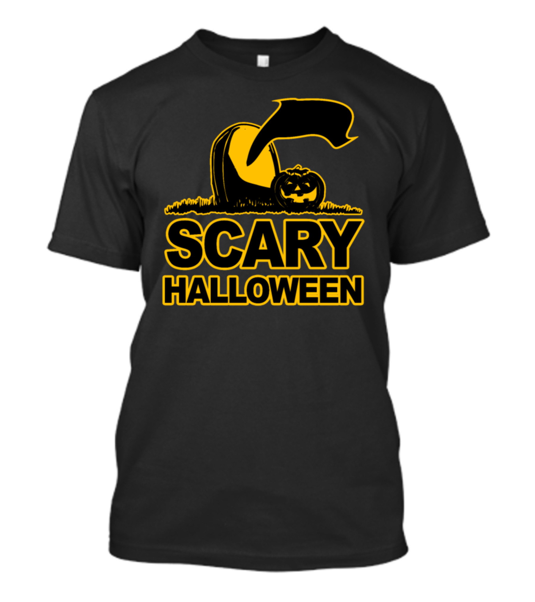 Scary Halloween Pumpkin Grave Stone With Flag T-Shirt