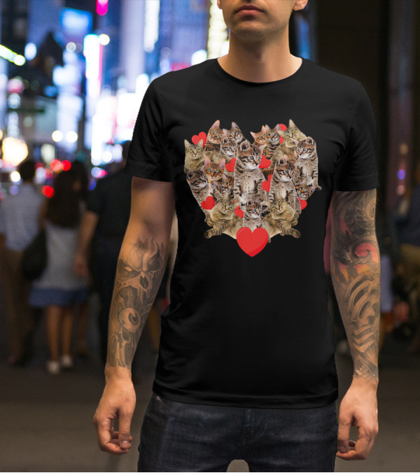 Cats Heart Collage With Red Hearts T-Shirt