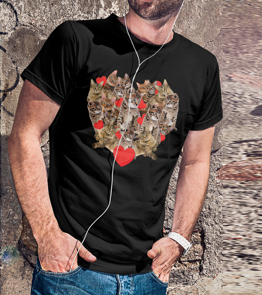 Cats Heart Collage With Red Hearts T-Shirt