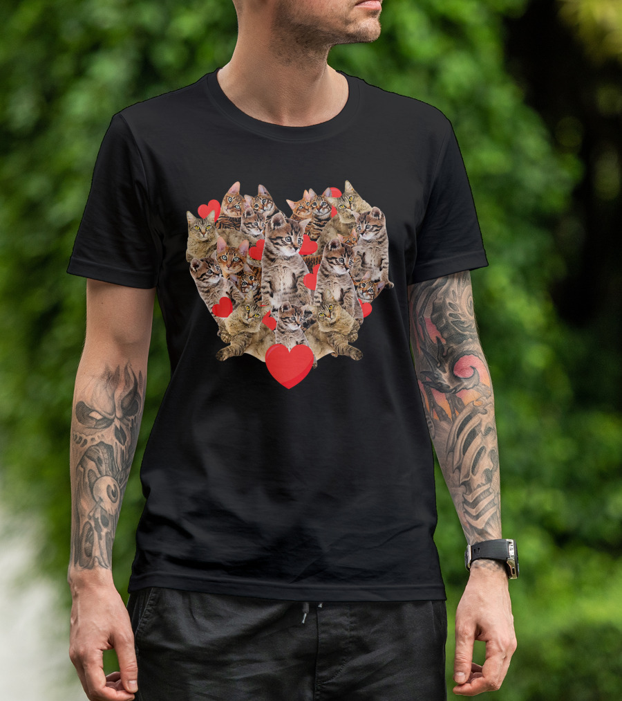 Cats Heart Collage With Red Hearts T-Shirt