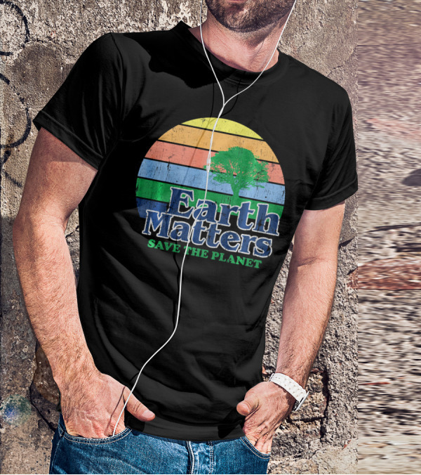 Earth Matters Save The Planet Earth Day Tree Retro Sunburst T-Shirt