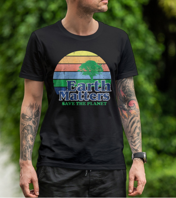 Earth Matters Save The Planet Earth Day Tree Retro Sunburst T-Shirt