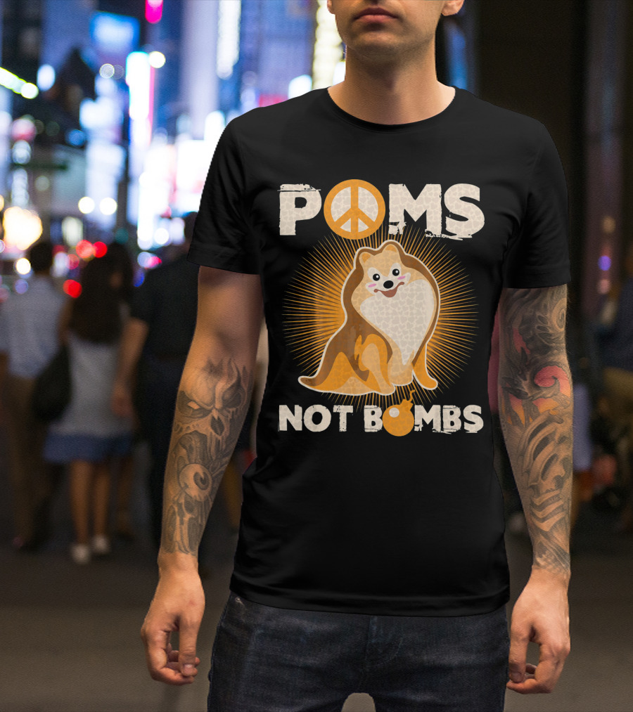 Poms Not Bombs Peace Symbol Cute Dog T-Shirt