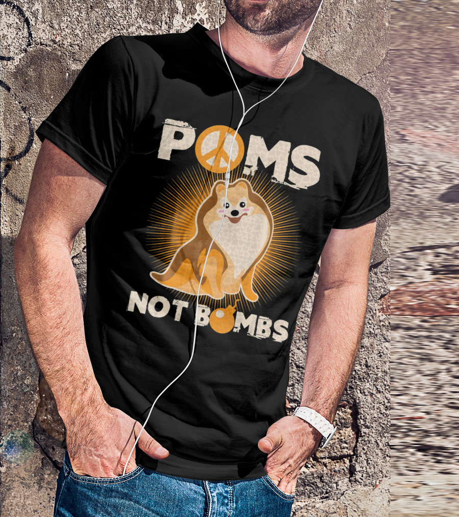 Poms Not Bombs Peace Symbol Cute Dog T-Shirt
