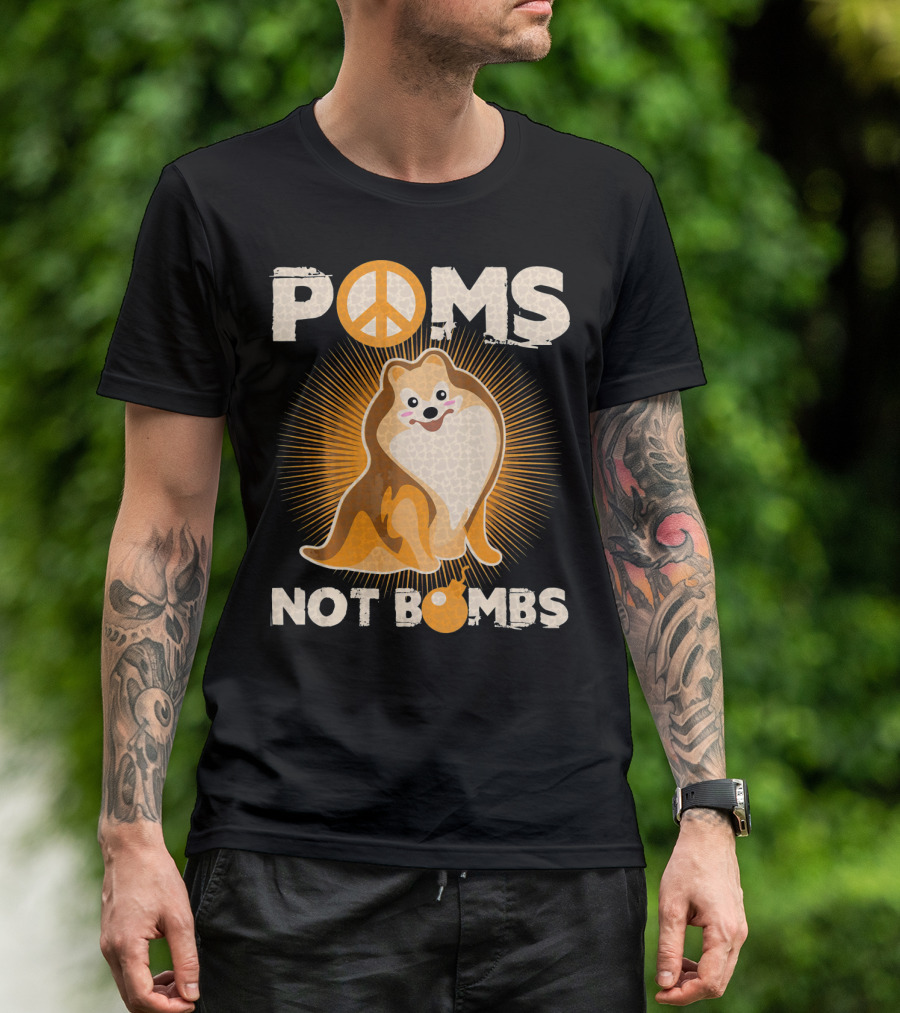 Poms Not Bombs Peace Symbol Cute Dog T-Shirt