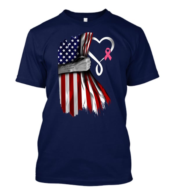 Breast Cancer Awareness American Flag Heart T-Shirt