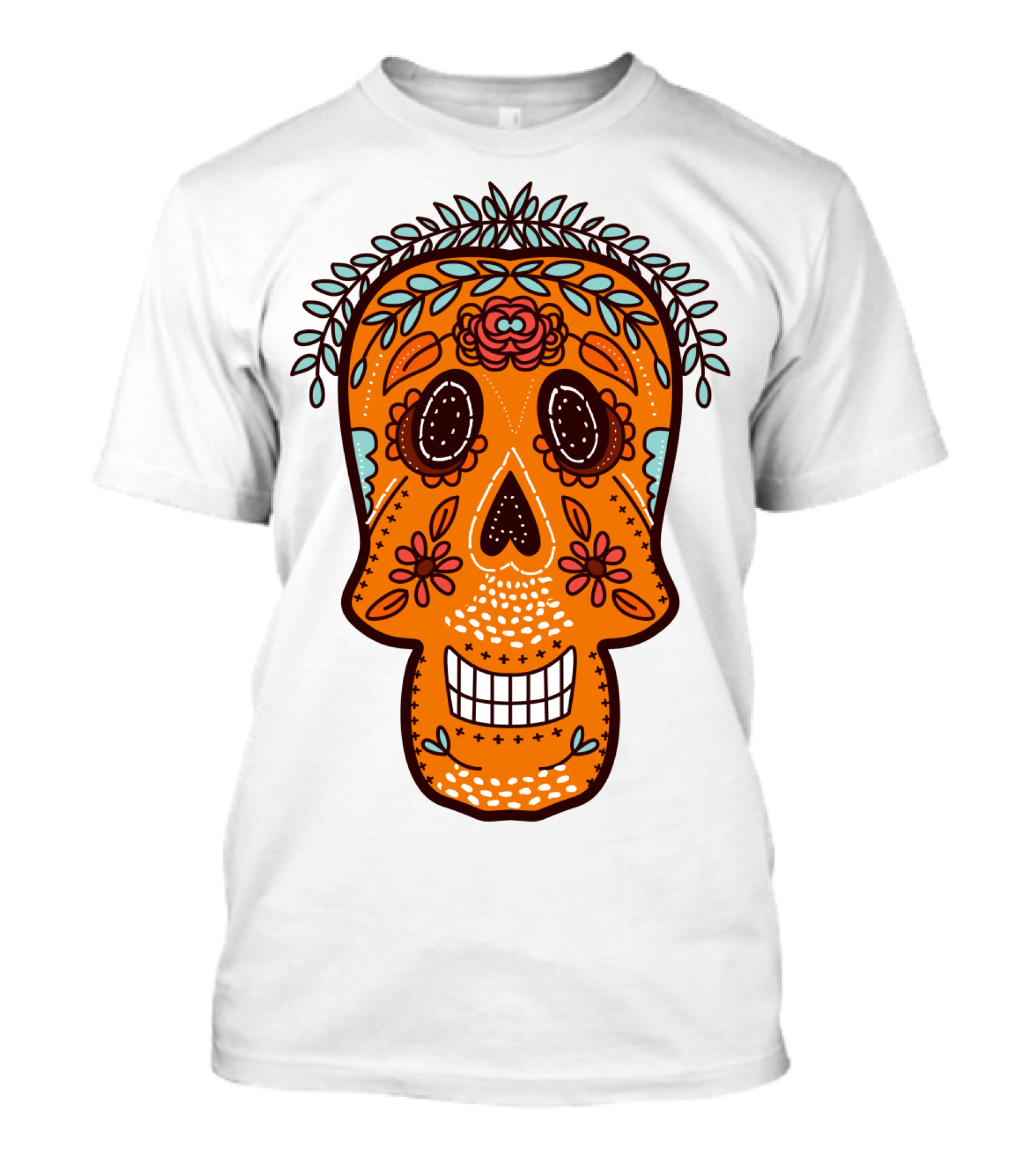 Skull Smile Sugar Skull Floral Día De Los Muertos T-Shirt