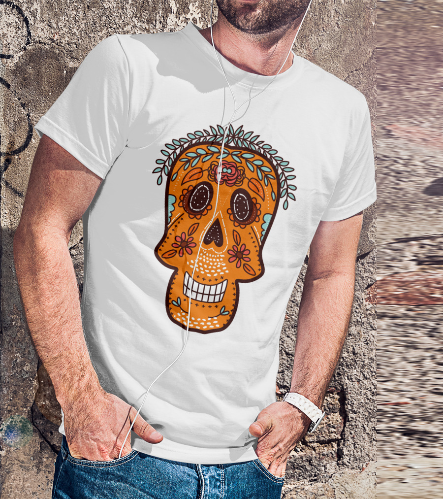 Skull Smile Sugar Skull Floral Día De Los Muertos T-Shirt