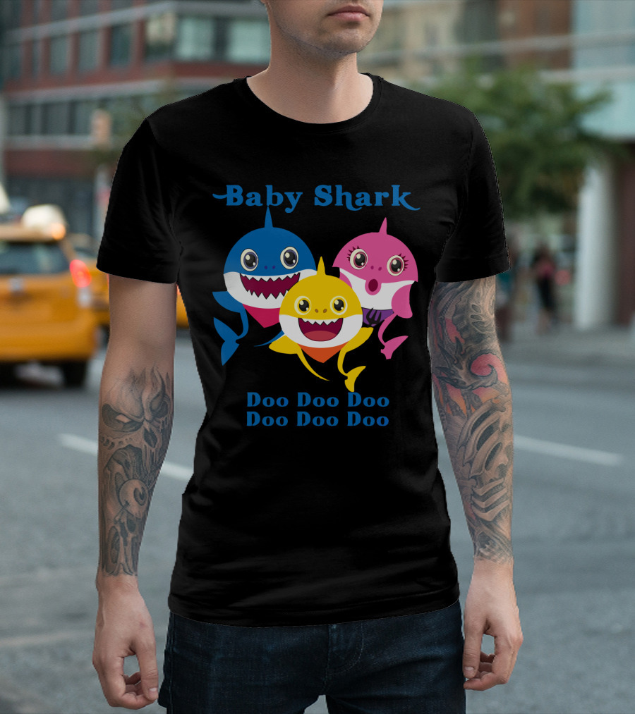 Baby Shark Doo Doo Doo Doo Doo Doo Blue Pink Yellow Shark Trio T-Shirt