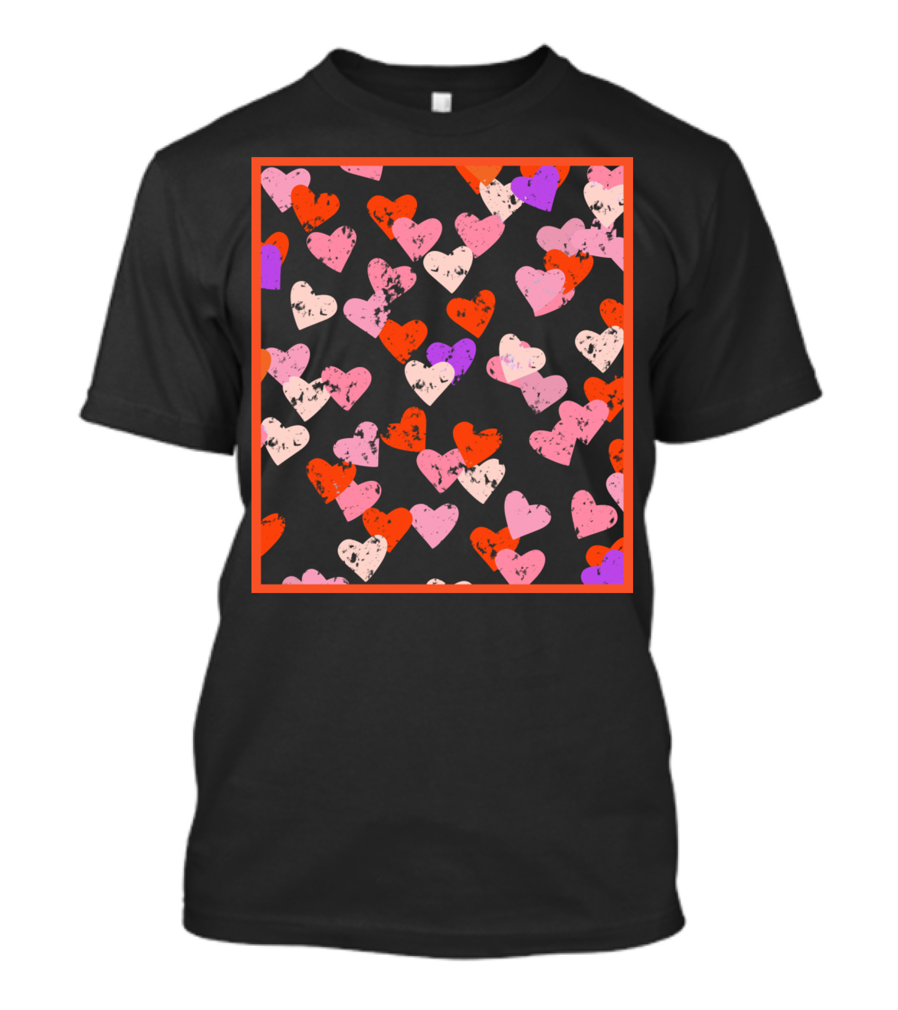 Red Pink Purple Hearts Pattern With Red Frame T-Shirt